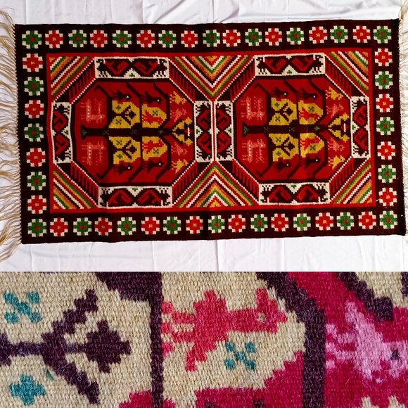Vntg SWEDISH Tapestry Rug HAND MADE Almoge - Wool - Kilim - Picture 1 of 5